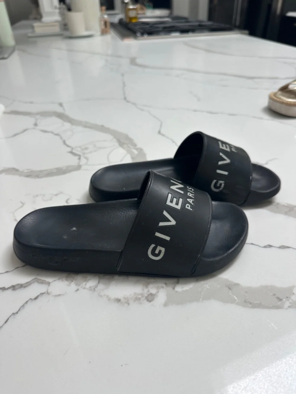 Givenchy Black White Logo Slides Sz 6